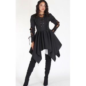 BLACK ASYMMETRICAL TIE UP DRESS